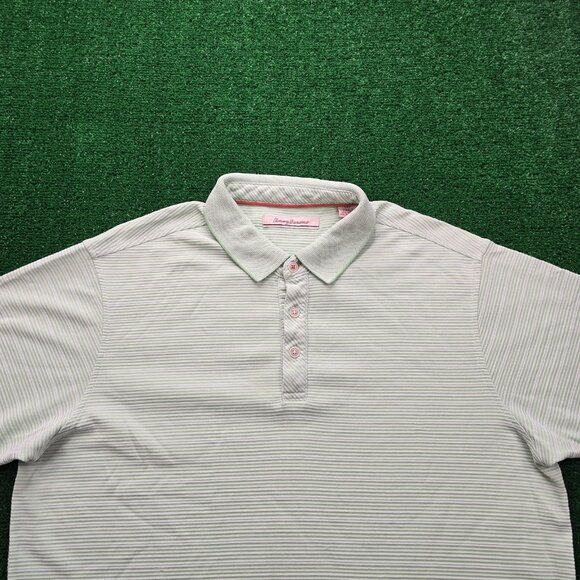 Tommy Bahama Polo Shirt Mens Large Light Green Striped Golf Summer Beach Casual - Picture 2 of 8